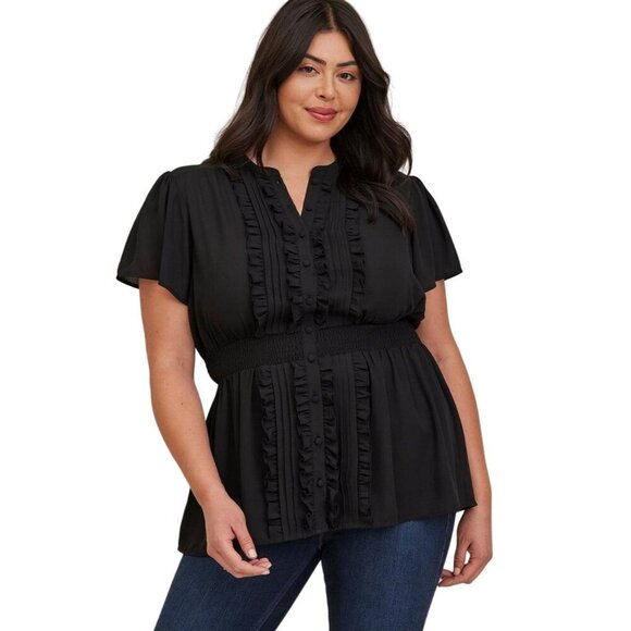 Torrid Georgette Black Ruffle Sheer Blouse - Picture 1 of 8